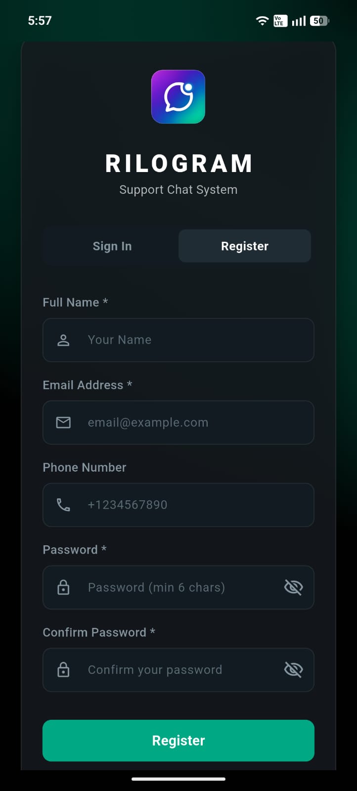 Player Registration Screen