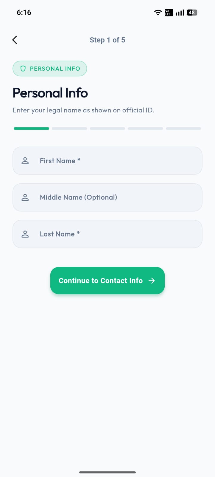 Account Registration Screen